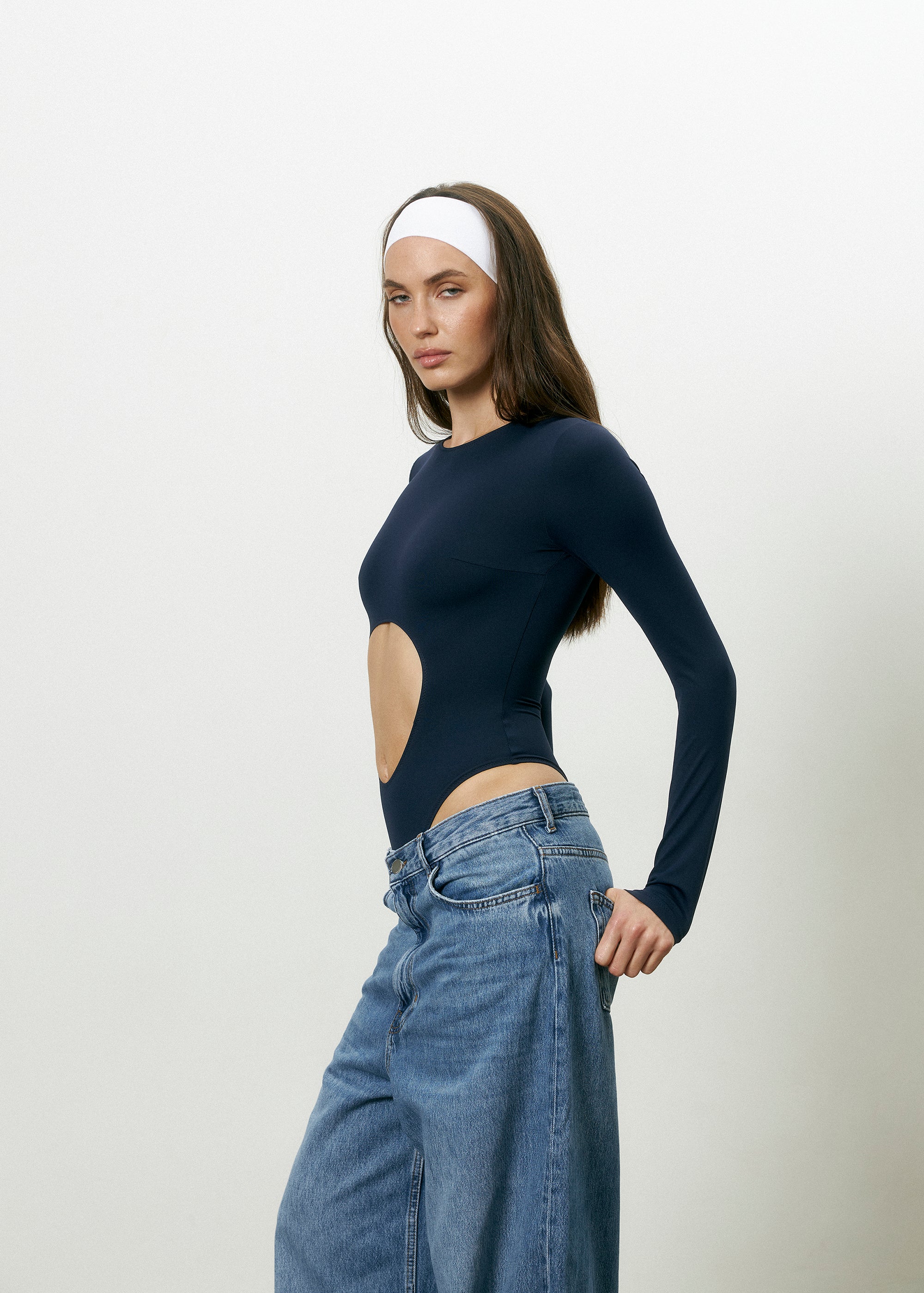 Bodysuit Arabesque with Cutout Navy blue