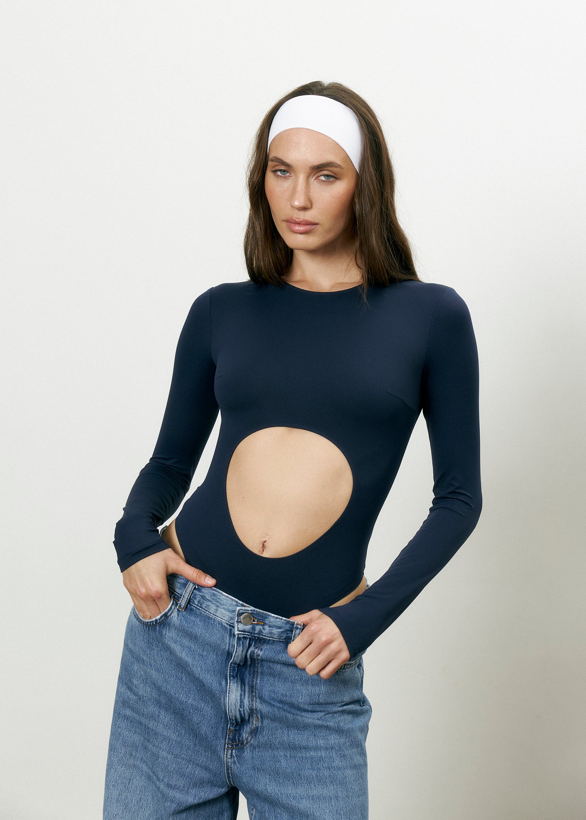 Bodysuit Arabesque with Cutout Navy blue