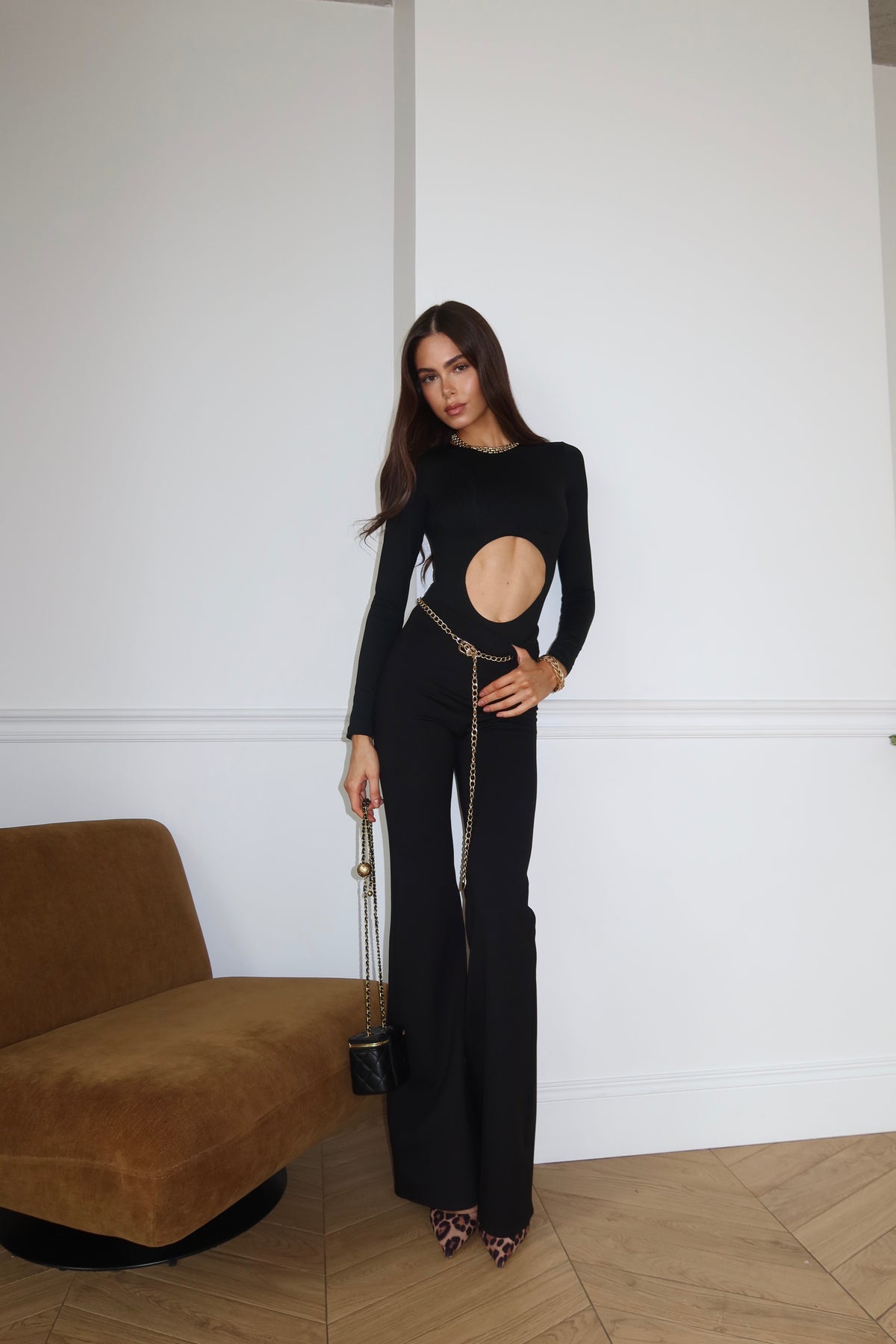 Bodysuit Arabesque with Cutout Black