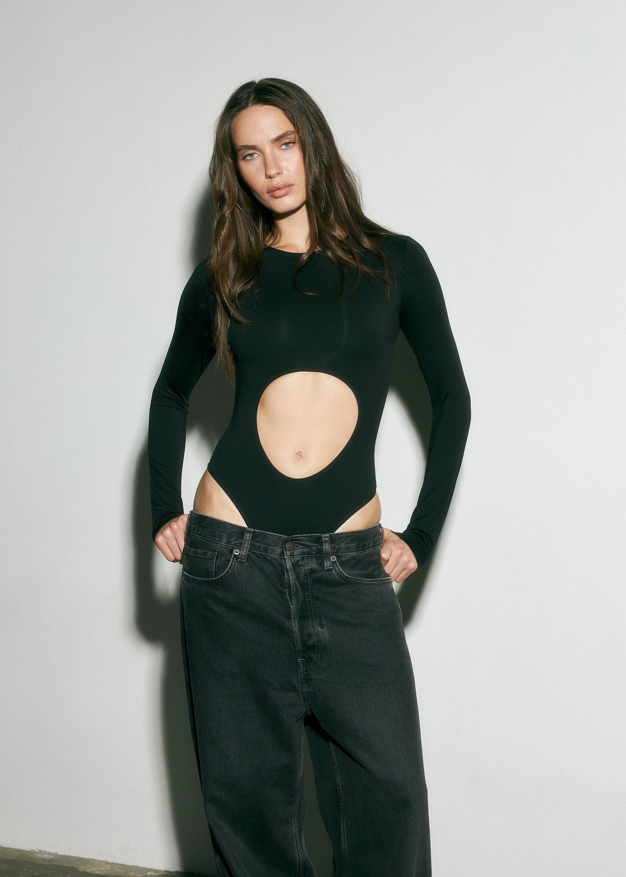 Bodysuit Arabesque with Cutout Black