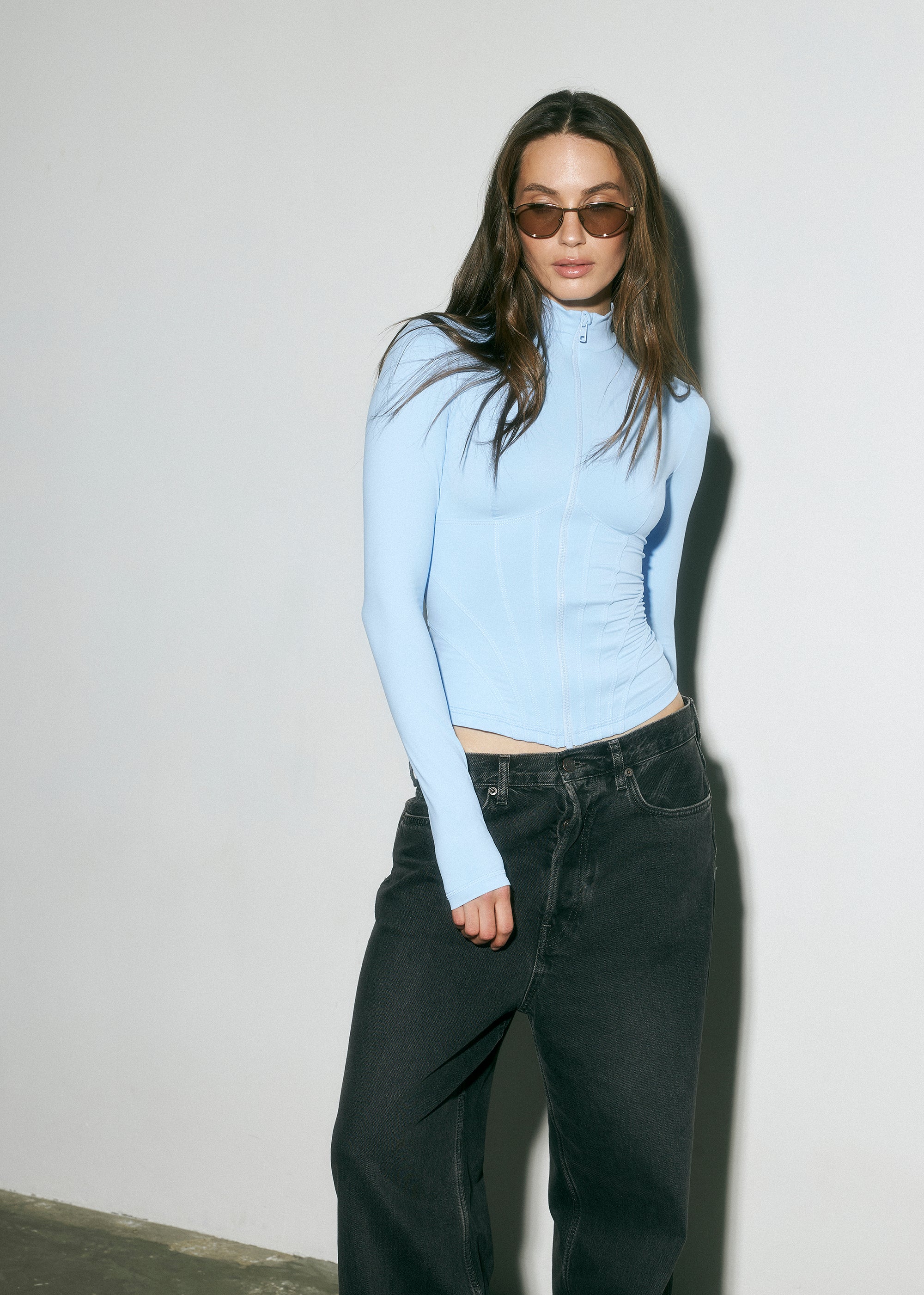 Sculpt Long Sleeve Zip Sky Blue