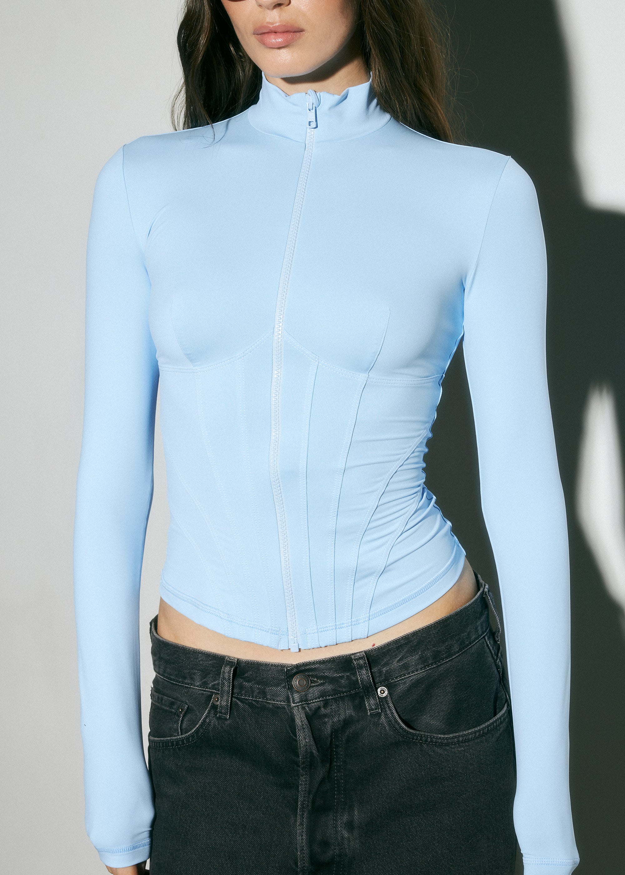 Sculpt Long Sleeve Zip Sky Blue