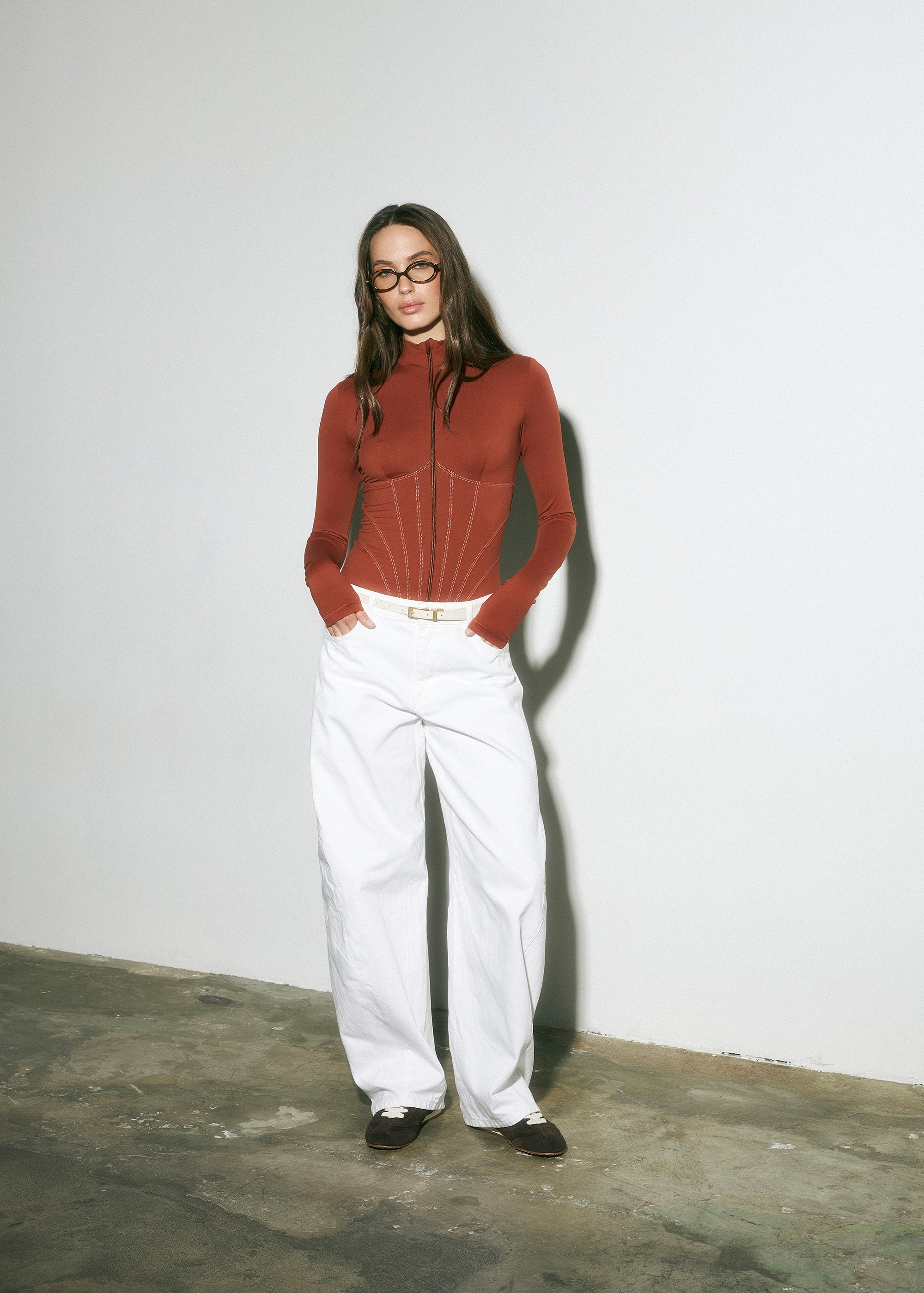 Sculpt Long Sleeve Zip Cinnamon